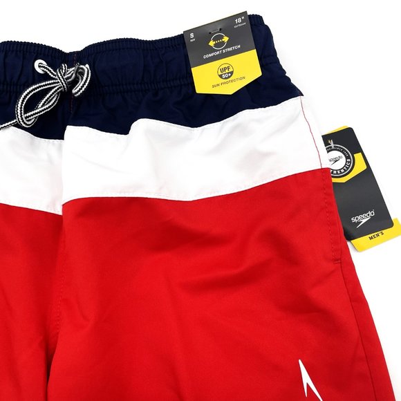 Speedo Mens Size‎ Small 18" Outseam Red White Blue UPF 50+ Swimming Trunks-NWT - Picture 2 of 5